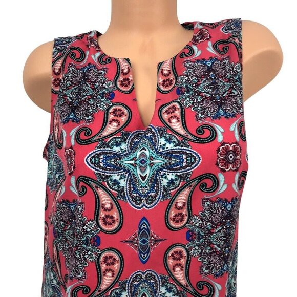 Verse Geometric Paisley Printed Top Sleeveless V-Neck Boho Multicolor Blouse L‎ - Picture 2 of 7